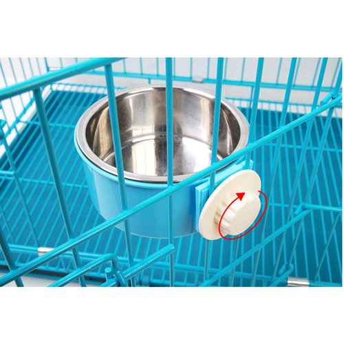 RUBYHOME Dog Bowl Feeder Pet Puppy Food Water Bowl, 2-in-1 Plastic Bowl & Stainless Steel Bowl, Removable Hanging Cat Rabbit Bird Food Basin Dish Perfect for Crates & Cages, Blue