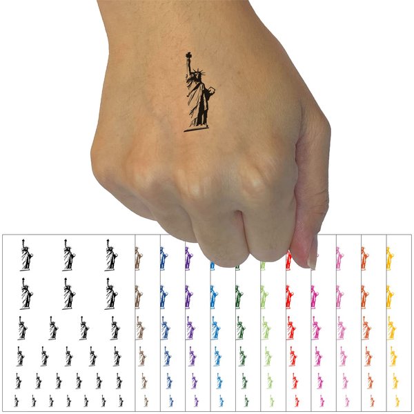 Statue of Liberty Sketch Temporary Tattoo Water Resistant Fake Body Art Set Collection - Light Blue (One Sheet)