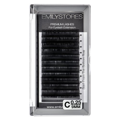 EMILYSTORES Eyelash Extensions 0.25mm Thickness C Curl Length 9mm Silk Mink Fake Eye Lashes In One Tray