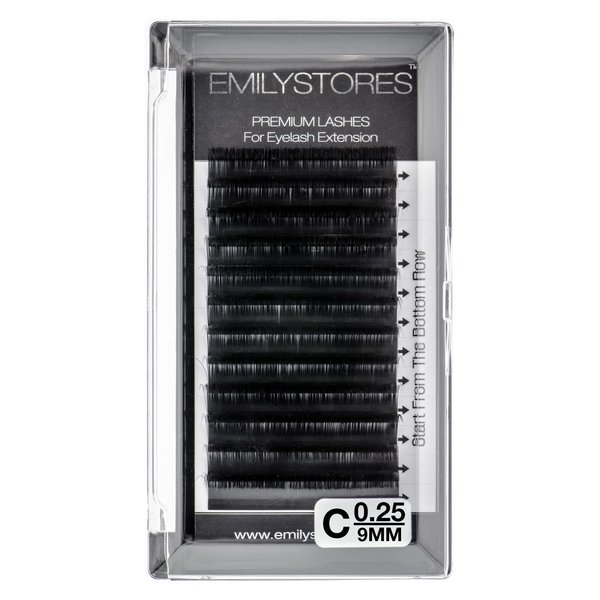 EMILYSTORES Eyelash Extensions 0.25mm Thickness C Curl Length 9mm Silk Mink Fake Eye Lashes In One Tray