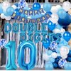 10th Birthday Decorations Blue Double Digits 10th Birthday Party Supplies Blue Happy Tenth Birthday Banner 10 Foil Star Balloon Confetti Balloons for Boys Son 10 Years Old Birthday