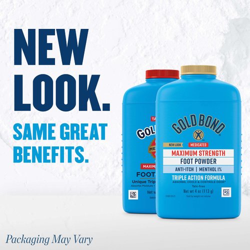 Gold Bond Medicated Talc-Free Foot Powder 4 oz., Maximum Strength Odor Control & Itch Relief