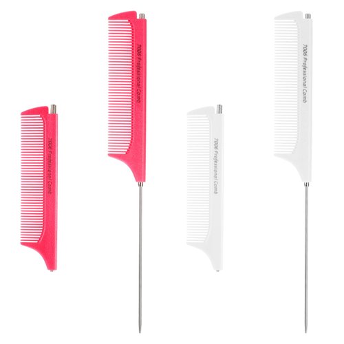 2Pcs Retractable Rat Tail Comb for Parting,Protable Fine Tooth Teasing Comb for Styling,Long Steel Pin Rat Tail Comb for Women Girls Hair Styling(Pink+White)