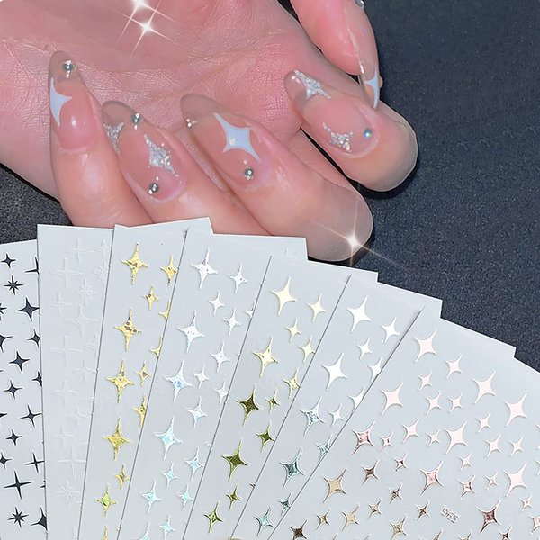 Stars Nail Art Stickers Decals 6Sheets Nail Art Supplies 3D Self-Adhesive Nail Art Decoration Stars Holographic Laser Design Nail Art Accessories Women and Girls DIY Acrylic Nail Art