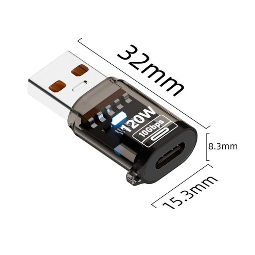 GLHONG USB 3.2 Digital Display A Male to USB-C Female OTG Adapter 10Gbps, Real-time Power Monitoring, Up to 120W Fast Charging for Laptop, Power Bank and More USB-A Devices(2pcs) (Black)