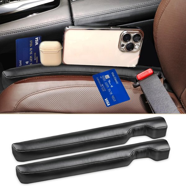 YLXGT Leather Car Seat Gap Filler Universal for Car SUV Truck Accessories Seat Gap Blocker Fit Organizer Fill The Gap Between Seat and Console Stop Things from Dropping Pack of 2 Black