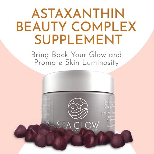 Sea Glow Astaxanthin Gummies with Vitamin C, Antioxidant-Rich Gummy Vitamins, Beauty and Skin Supplement, 12 mg Astaxanthin Vitamin Supplements, Dairy and Gluten-Free, 28 Counts