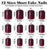 Bellelfin 240pcs Short Press on Nails Burgundy Full Cover Short Square Glossy Fake Nails Acrylic Artificial False Nail Tips with 5 Sheets Adhesive Glue Tabs for Women and Girls Fingernails Design