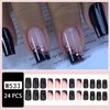 Press on Nails Medium Square Black False Nails Artificial Acrylic Nails Pink Glitter Powder Sequins Design French Fake Nails Full Cover Glossy Reusable Coffin Nails Glue on Nails for Women 24Pcs