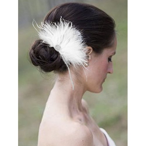 Latious Wedding Bride Flapper Feather Hair Comb White Crystal Gatsby1920s Hair Clip Fascinator Hair Accessories Prom Bridal Hair Jewelry for Women and Girls