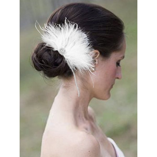 Latious Wedding Bride Flapper Feather Hair Comb White Crystal Gatsby1920s Hair Clip Fascinator Hair Accessories Prom Bridal Hair Jewelry for Women and Girls
