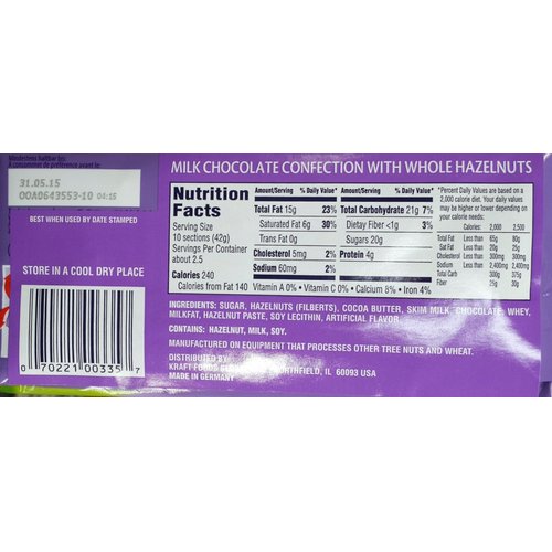 Milka Milk Chocolate with Whole Hazelnuts (Pack of 10)