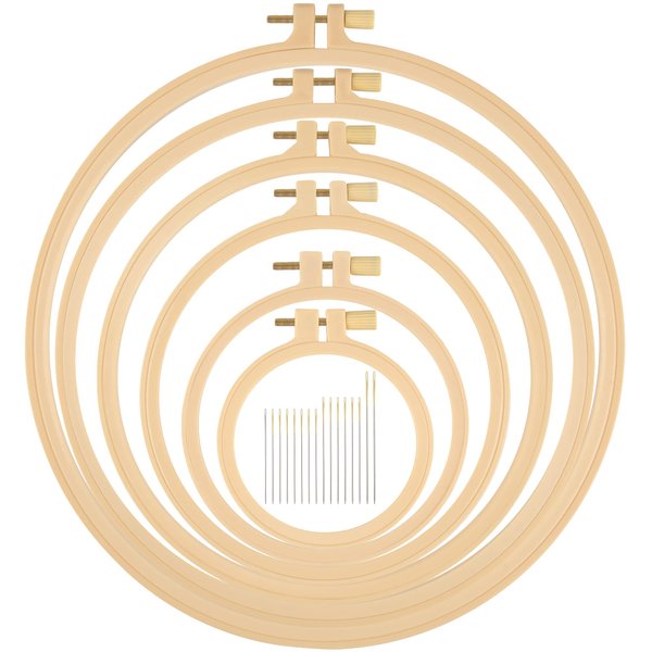 6 Pcs Embroidery Hoop 6 Size, Round Plastic Cross Stitch Hoop with 16 Needles (3.6In to 10.7 in), Small Embroidery Hoop, Cross Stitch Hoops and Frames, Suitable for Embroidery, Craft Sewing