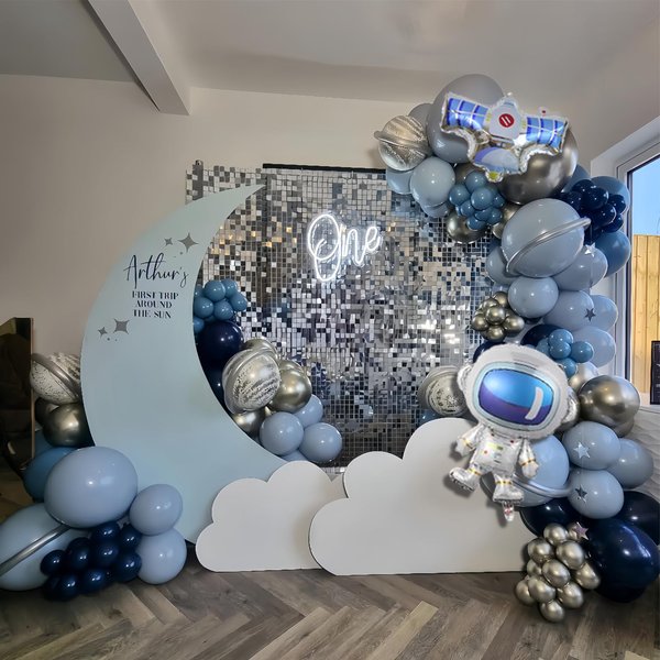 Space Balloons Arch Garland Kit-117pcs Astronaut Balloons,Metallic Silver Balloons for Boy's Outer Space Themed Birthday Party Decoration Supplies