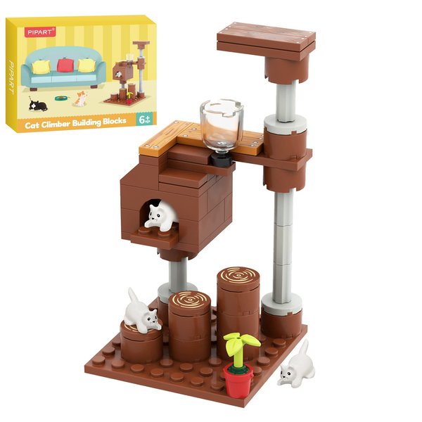 PIPART Farm Animals Cat Climber & House Building Set, MOC Toy Set for Kids, Girls and Boys Ages 6+