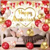 Red Gold Anniversary Party Decorations Happy Anniversary Banner Backdrop and 18Pcs Red Gold Happy Anniversary Balloons Anniversary Party Photography Background for Wedding Anniversary Party Supplies