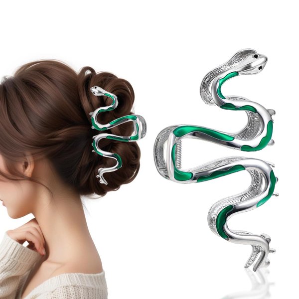 Hair Clips for Women Fashionable Green Snake Design Metal Hair Claws Strong Hold Big Non-Slip Barrettes Halloween Gothic Women Girls Hair Accessories for Thin Thick Curly Fine Hair Birthday Christmas