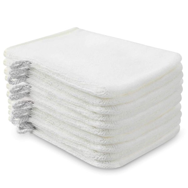 PHOGARY 10 Pack Microfiber Body Wash Mitts, Soft Face Mitten, Bath Spa Cloth, Reusable Makeup Remover Mitt Gloves, European Style Wash Cloth,6×8inch (White)