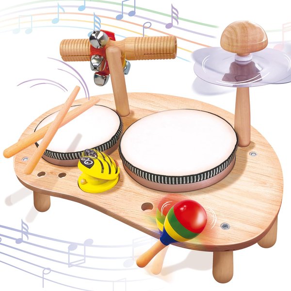 CozyBomB Kids Drum Set for Toddlers: Montessori Musical Instruments Set Toddler Toys - 7 in 1 Wooden Musical Kit Baby Sensory Educational Toys - Christmas Birthday Gifts for Boys & Girls Age 2 3 4 5 6