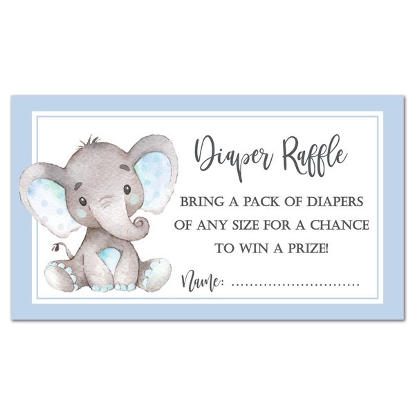 InvitationHouse 48 Watercolor Elephant Baby Shower Raffle Cards (Blue)