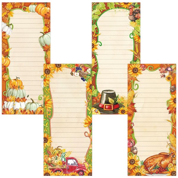 Whaline 4 Pack Fall Magnetic Notepads Thanksgiving List To-Do Paper Pad Autumn Grocery Shopping List Pumpkin Turkey Pattern Memo Note Pad for Harvest Fridge Reminder Scratch Pad, 7.5 x 3.2 Inch