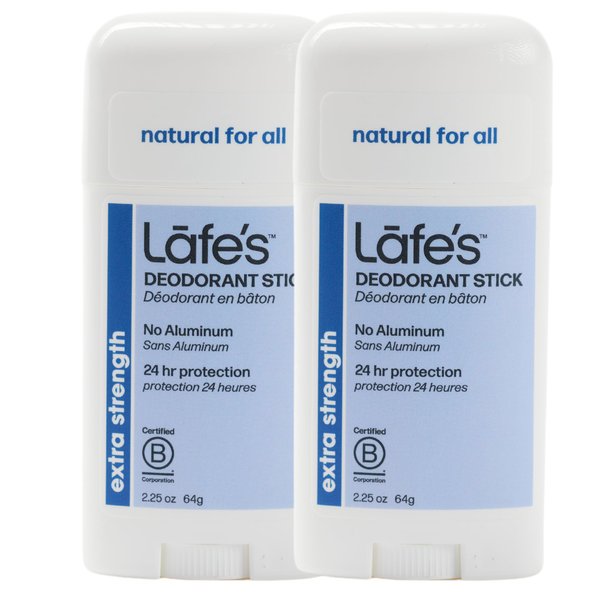 Lafe's Natural Deodorant | 2.25oz Aluminum Free Natural Deodorant Stick for Women & Men | Paraben Free & Baking Soda Free with 24-Hour Protection (Extra Strength, 2.25 Ounce (2-Pack))