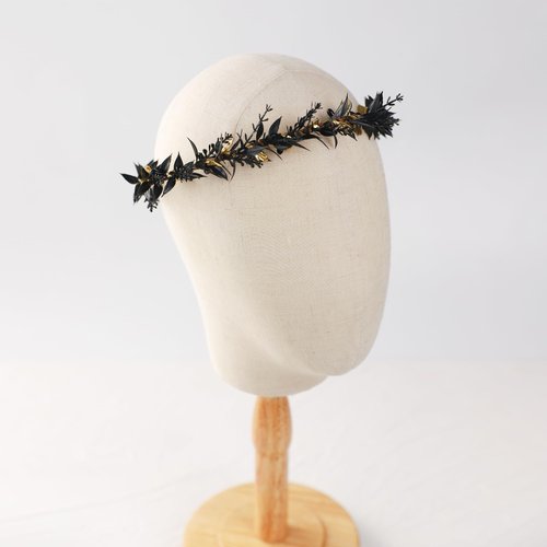 KorViSHOW Wedding Flower Crown Fairy Headpiece - Black Wreath Headdress Renaissance for Women Girls Lady in Bridal Halloween Party Festival Gifts Photography Golden Leaf Vine