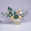 Teyglen Bridal Wedding Gold Hair Combs Green Flower Rhinestones Crystal Side Hair Comb Vintage Leaf Crystal Bride Hair Accessories for Women Girls