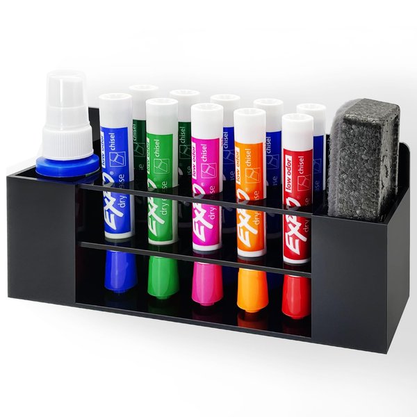 VieFantaisie Acrylic Magnetic Dry Erase Marker Holder, 10 Slots Black Magnetic Marker Holder, Whiteboard Marker Holder, Magnetic Pen Holder for Office, School, Home, Marker,Eraser,Cleaner Not Included
