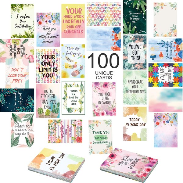 100 Motivational Cards Mini Unique Inspirational Compliment Cards Appreciate You Cards for Employees Coworkers Business Gratitude Card Encouragement Cards Appreciation Kindness Cards Lunch Box Notes