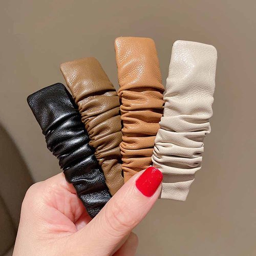 8Pcs Fashion PU Leather Hairpin Snap Hair Clips Rectangle Ruched BB Hair Clips Barrettes Hair Accessories for Women Ladies Girls, 4 Colors