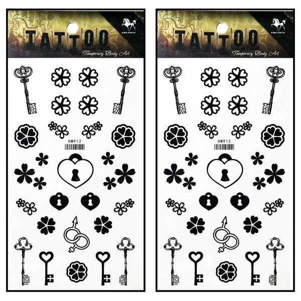 Tattoos 2 Sheets SunFlower key Black Temporary Tattoos Stickers Fake Body Arm Chest Shoulder Tattoos for Teens Men Women