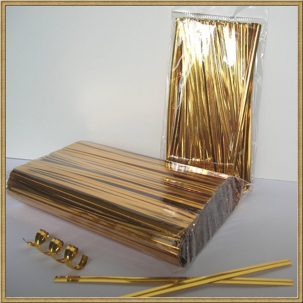 Weststone 200pcs 4" Bright Gold Metallic Twist Ties foil Twist Ties for Cello Bags Treat Bags in Birthday Party Wedding Party