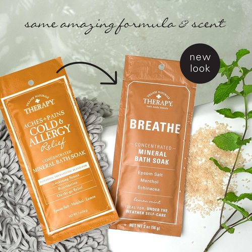 Village Naturals Therapy Breathe Concentrated Mineral Bath Soak, Lemon Mint, 2 Oz, Pack of 12