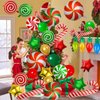 64 Pcs Christmas Foil Balloons Decoration Set,Candy Cane Gift Box Swirl Mylar Christmas Party Balloons,Red Green Balloons for Christmas New Year Candies Xmas Theme Party Decorations