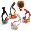 Womens Girls 4 Pack Colorful Small Pom Pom Balls and Star Elastic Hair Ties Rings Ponytail Holder Hair Accessories