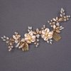 Teyglen Wedding Gold Rhinestones Hair Comb Dainty Flower Leaf Crystal Pearls Hair Comb Bridal Headband Hair Accessories Crystals Bridal Side Hair Comb Hair Pieces for Women Bride Girls (Gold)