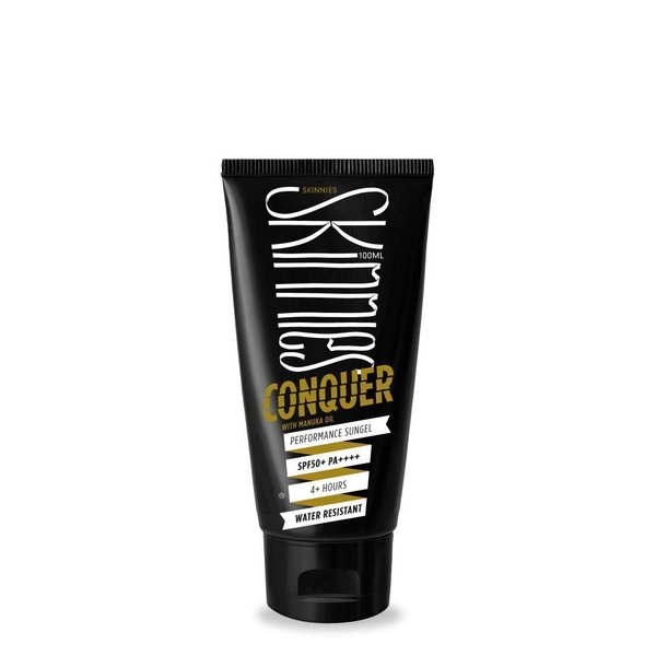 Skinnies 100ml SPF50+ CONQUER, Sungel Sun Cream, Broad Spectrum, Reef Safe, Water Resistant 4 hours