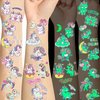 Bilizar 15 Sheets Unicorn Glow in The Dark Temporary Tattoos for Kids Girls Toddler Cute Fun Glitter Night Luminous Waterproof Fake Tattoo Sticker For Children Birthday Gifts Party Supplies Favor