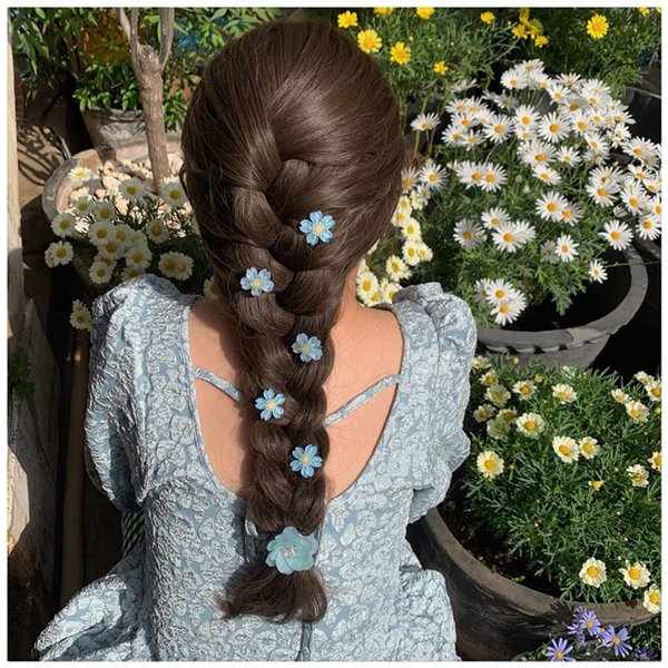 Jumwrit Flower Hair Clips Cute Snap Hair Clips Hawaii Flower Hair Clip 5PCS Hair Barrettes for Women Girls Flower Hair Accessories Clips（Blue）