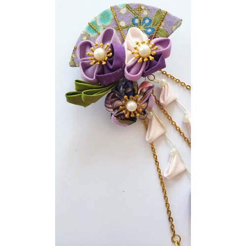 CRB Fashion Womens Girls Kimono Traditional Tsumami Kanzashi Outfit Wedding Japanese Asian Yukata Hair Tie Flower Floral Fan Barrette Clip (Lilac Mix)
