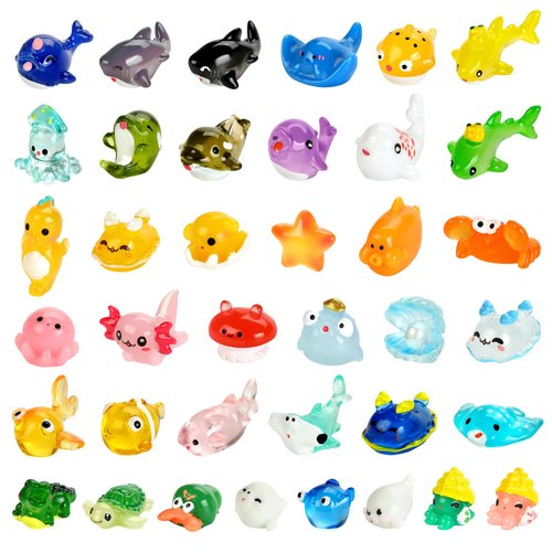 38pcs Ocean Mini Resin Animals 38 Styles Tiny Sea Resin Animals Figurines Miniature Little Small Plastic Animal Figures Bulk for Garden Micro Landscape DIY Fish Tank Aquarium Potted Dollhouse Decor