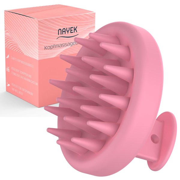 NAYEK Pink Silicone Scalp Massager Hair Growth- Scalp Scrubber for Healthy Hair with Soft Silicone Bristles for Dandruff Removal and Healthy Scalp. Shampoo Brush for Thick and Thin Hair
