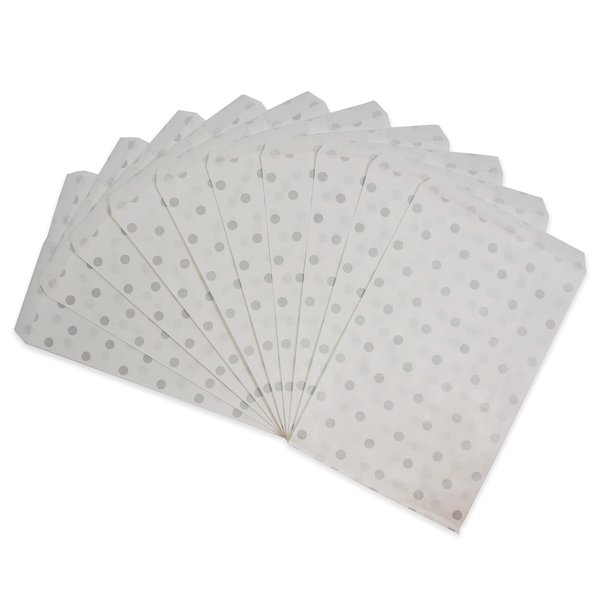 CuteBox Flat Paper Silver Polka Dot White Gift Bags (6" x 9") for Merchandise, Crafts, Party Favors, Retail, Handmade Goods, Arts and Crafts, Outdoor Events, Holidays, Weddings 200pc