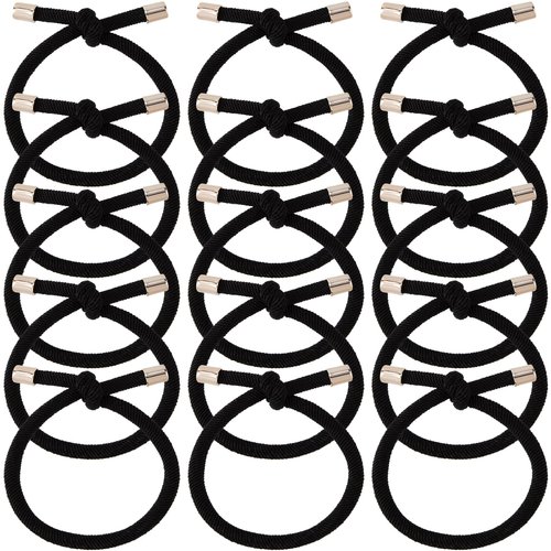 KIKOOD 15pcs Black Elastic Hair Ties Ponytail Holders for Women Knotted Hair Rope Adjustable Stretchy Rubber Bands Bow Hair Ties for Girls Hair Accessories
