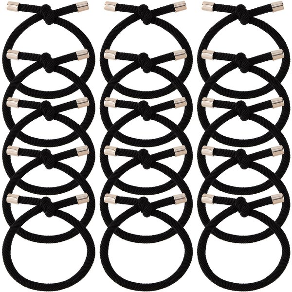 KIKOOD 15pcs Black Elastic Hair Ties Ponytail Holders for Women Knotted Hair Rope Adjustable Stretchy Rubber Bands Bow Hair Ties for Girls Hair Accessories