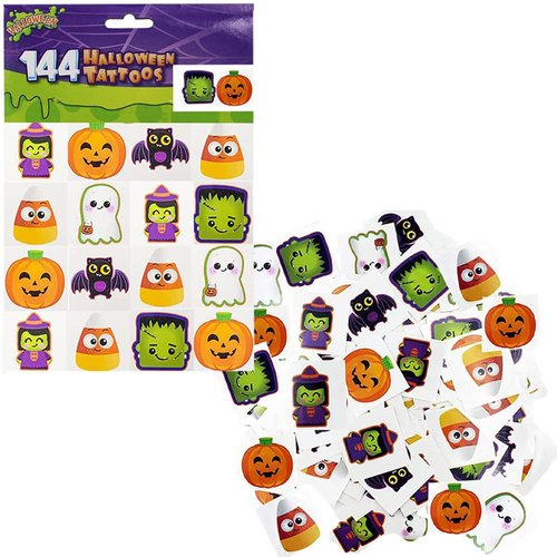 Halloween Temporary Tattoos, Great For Birthday Party Favors, Classrooms, Favor & Goody Bags, And Party Supplies, 2" Inches Assorted (144-Pack)