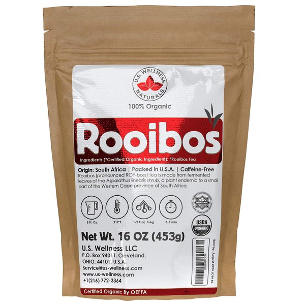 Rooibos Tea 1LB (16Oz) 100% CERTIFIED Organic (USDA seal) | Red Rooibos Loose Leaf Tea | South African Red Bush Herbal Tea| (200+ CUPS) | Non-GMO | Keto Friendly