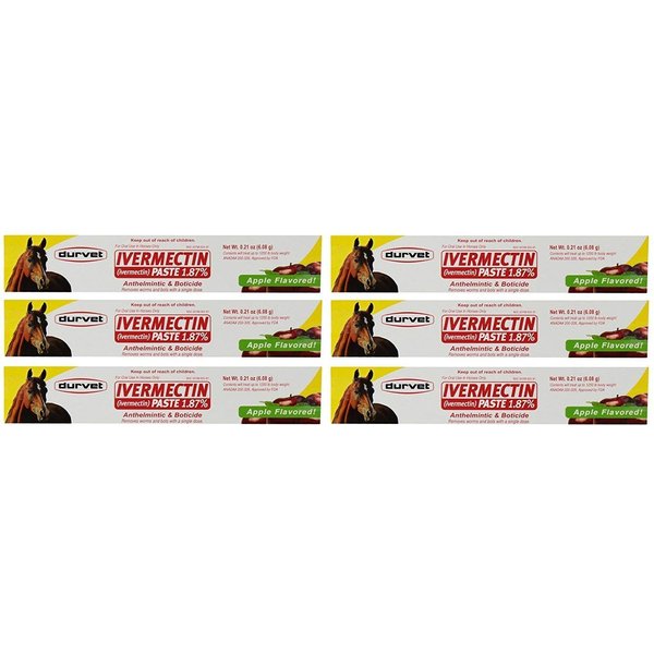 Durvet 6 Pack of Ivermectin Paste, 0.21 Ounces each, Apple Flavored Horse Wormer