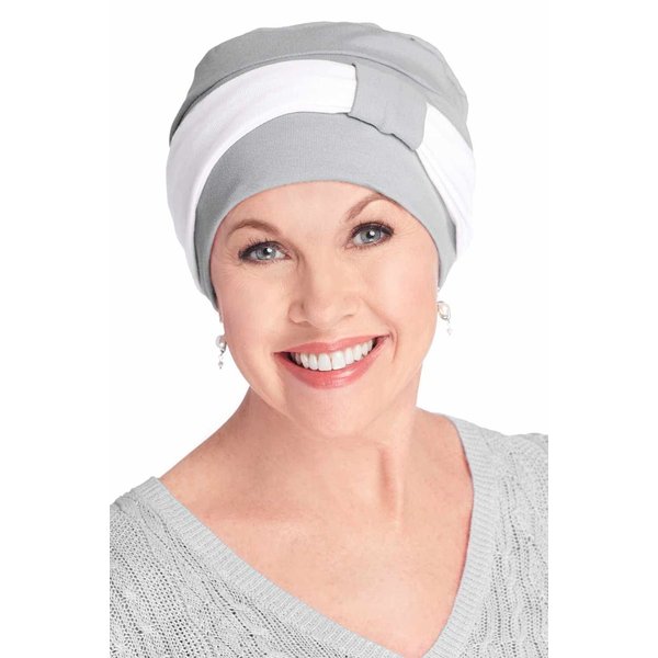 Cotton Turbans - Pure Cotton Madison Hat Set - Silver/White Band